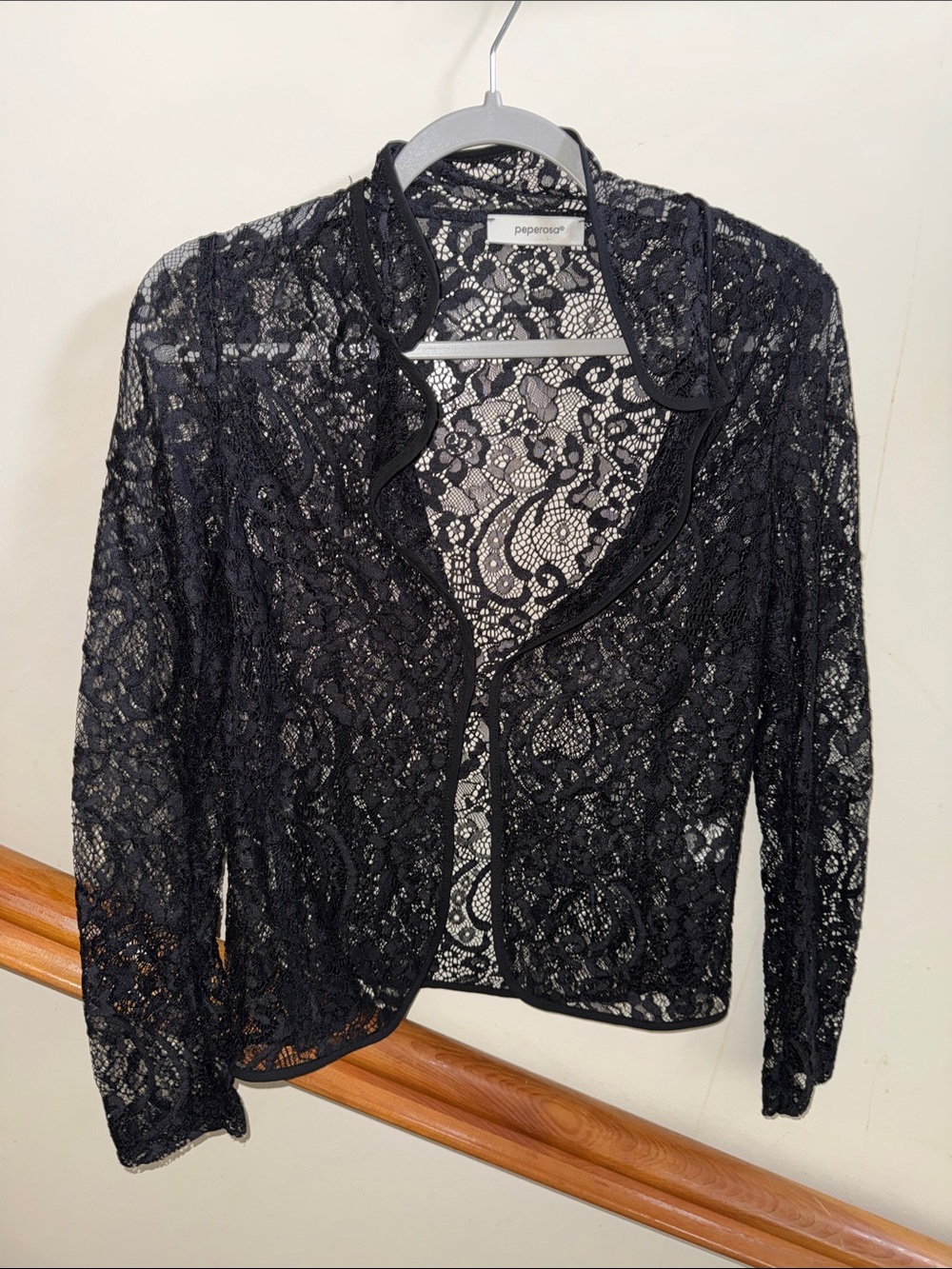 peperosa Black Lace Open Cardigan